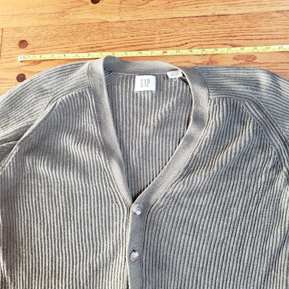 GAP Sage Green Oversized Boyfriend Cardigan Sweater Rib Knit Pockets S